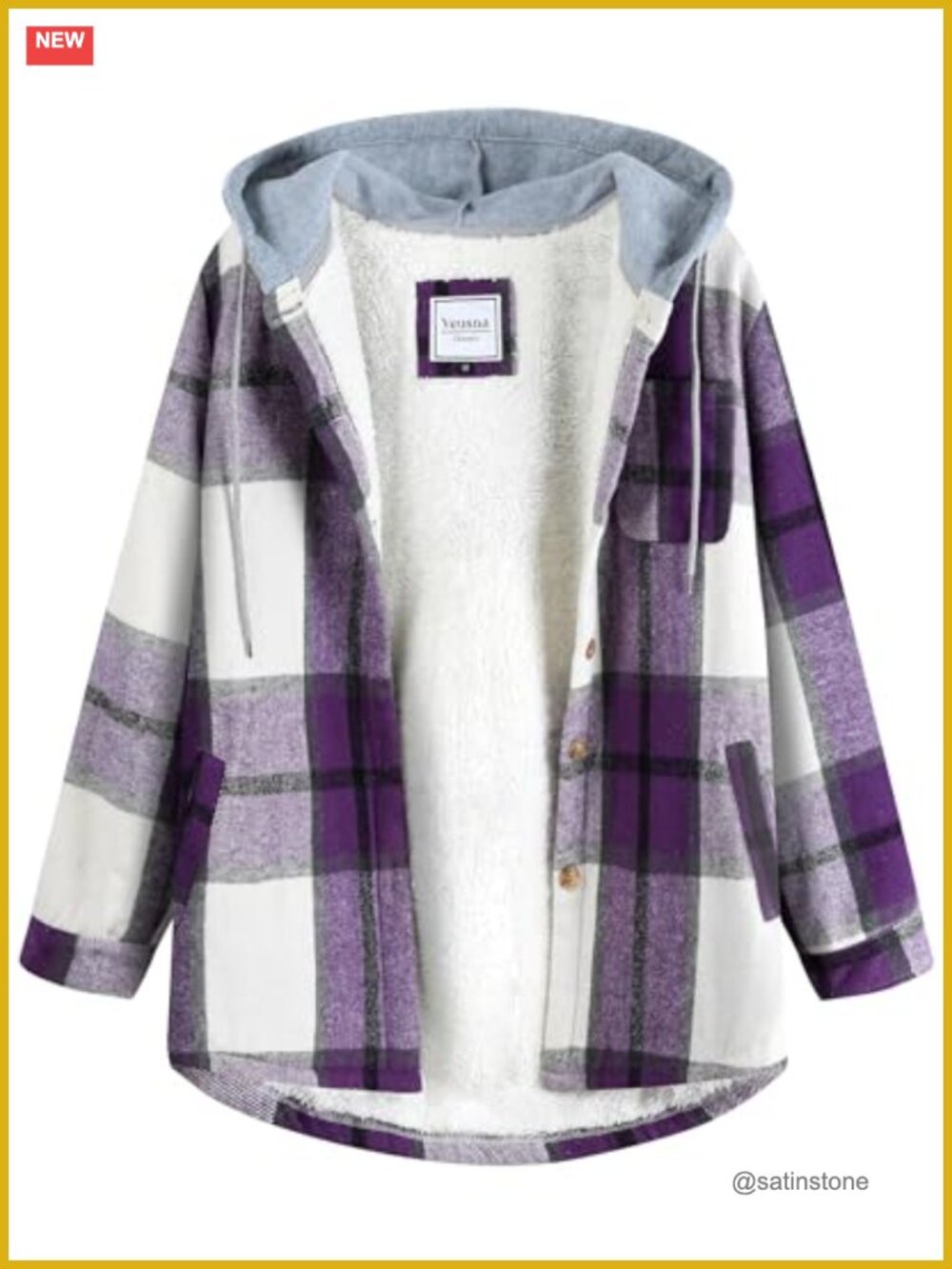 Women's Plaid Sherpa Lined Shacket Hooded Fleece Jacket